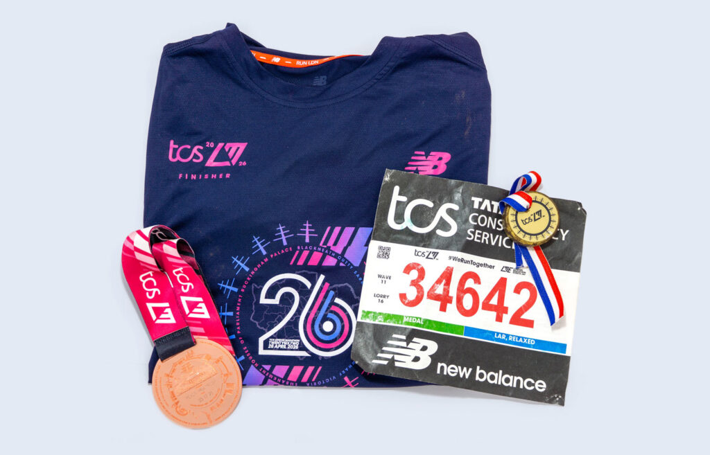 Peters medal and kit for the London Marathon